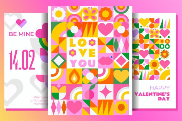 6 Templates for Valentine's Day: Pink Mosaic Designs